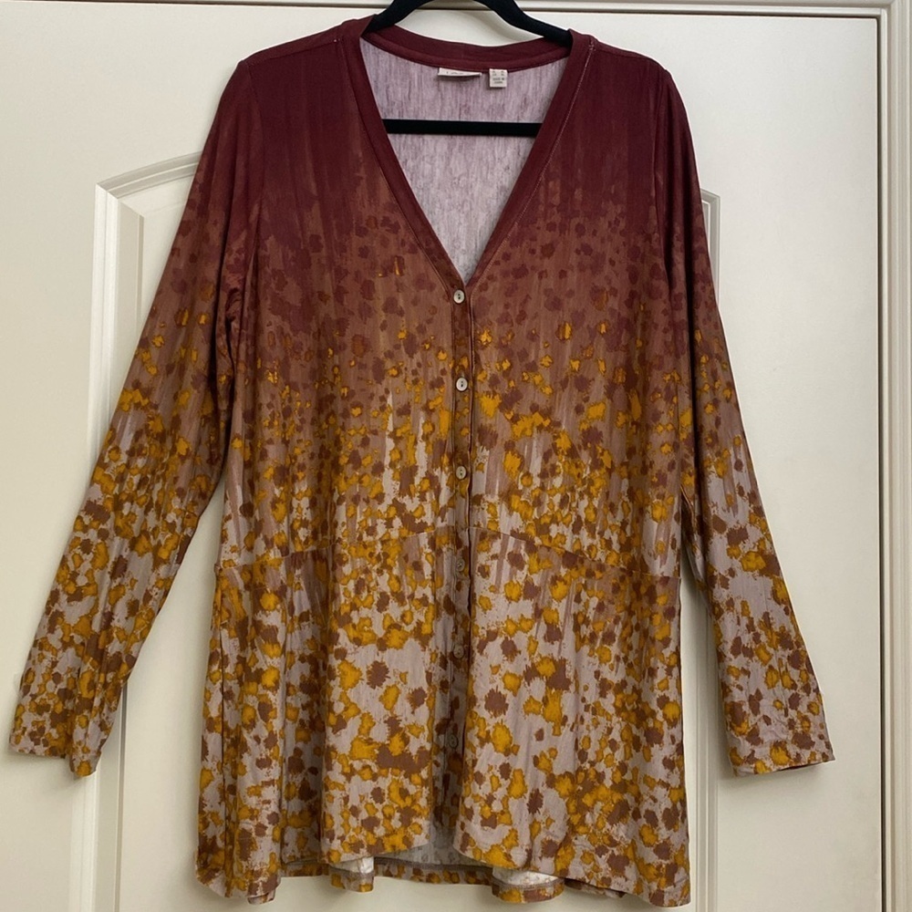 LOGO by Lori Goldstein Cardigan Womens L pockets button down Lagenlook